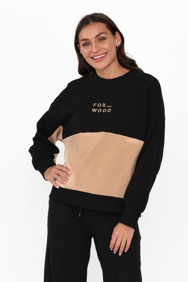 Offhand Black Cotton Crew Jumper unknown neckline_Round hem_Straight sleeve_Long colour_Black JUMPERS   alt text|model:Brontie image 1