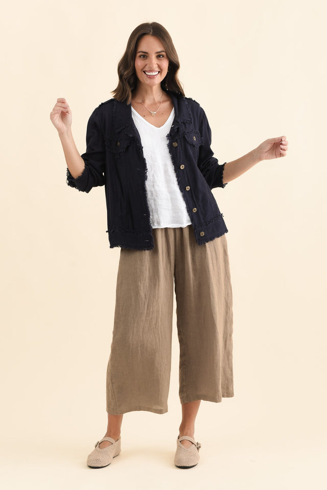 Olga Mocha Linen Wide Leg Pants,Brunette model,alt text|model:MJ image 4