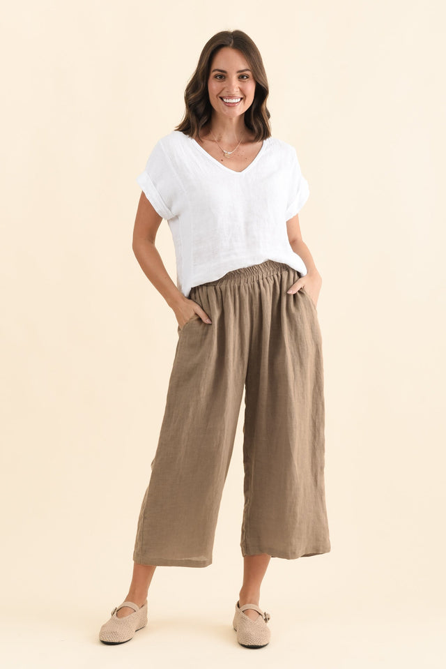 Olga Mocha Linen Wide Leg Pants,Brunette model,alt text|model:MJ image 8