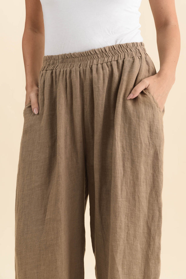 Olga Mocha Linen Wide Leg Pants,Brunette model,alt text|model:MJ image 7