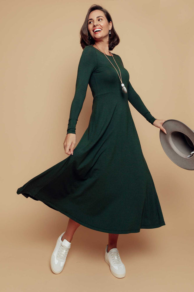 Olivia Dark Green Bamboo Sleeved Dress