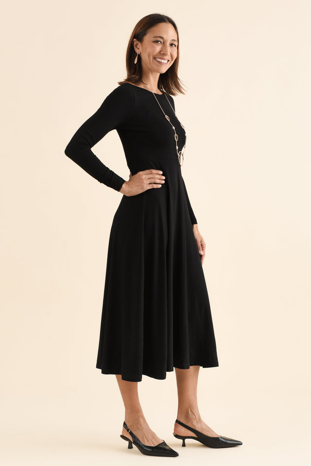 Olivia Black Bamboo Sleeved Dress,Side,Brunette model,alt text|model:Cara image 5