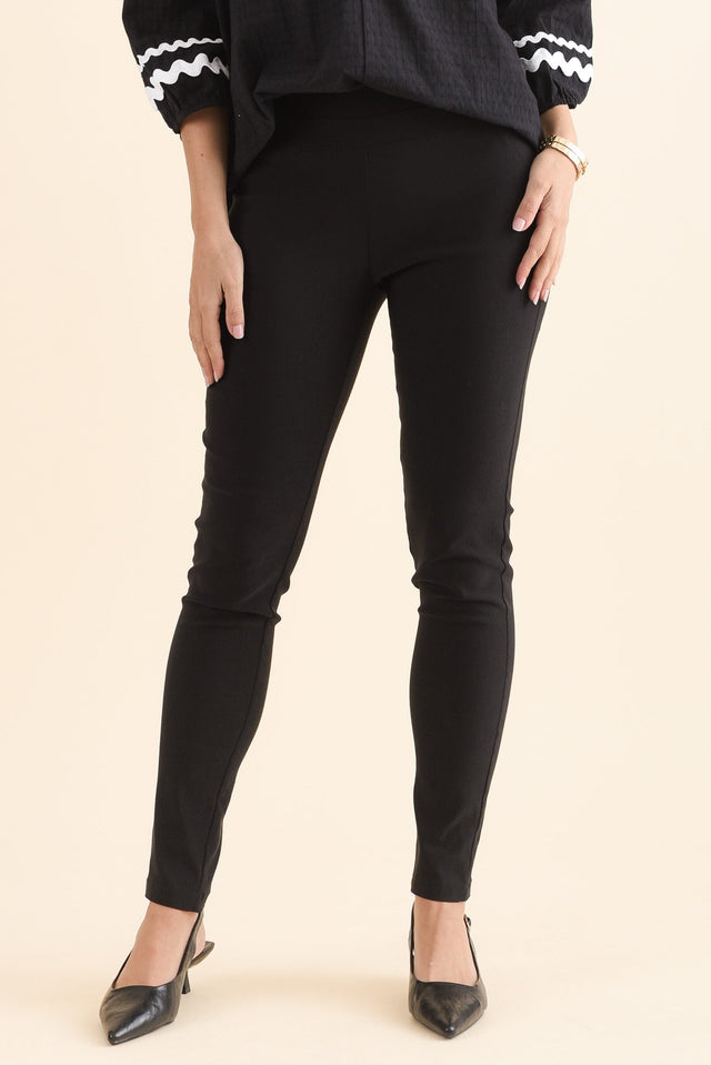 Olympia Black Straight Pants,Front,Brunette model,alt text|model:MJ