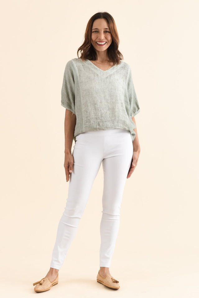 Olympia White Straight Pants,Full Body,Brunette model,alt text|model:Cara image 8