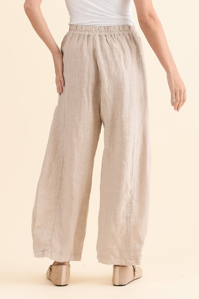 Ona Natural Linen Barrel Pants,Back,Brunette model,alt text|model:MJ image 4