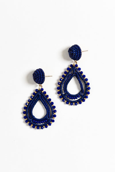 Oona Navy Beaded Teardrop Earrings