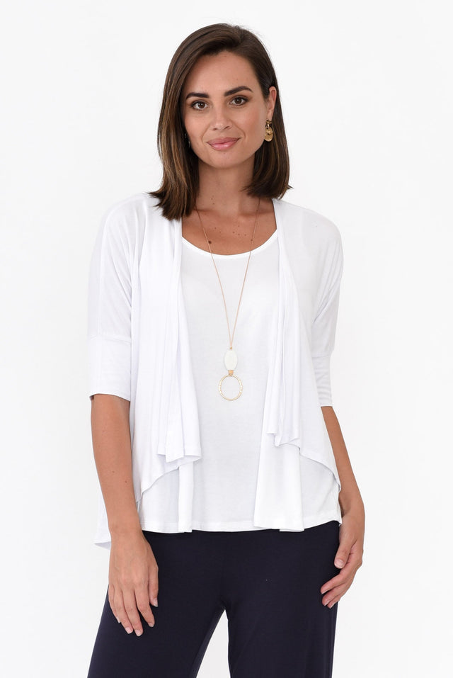 Opal White Bamboo Cardigan    alt text|model:MJ