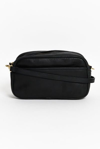 Opera Black Leather Crossbody Bag