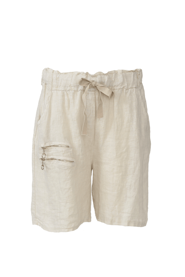 Oriane Beige Zip Linen Shorts