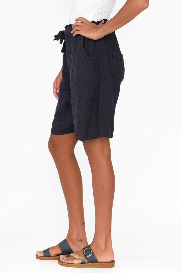 Oriane Navy Zip Linen Shorts