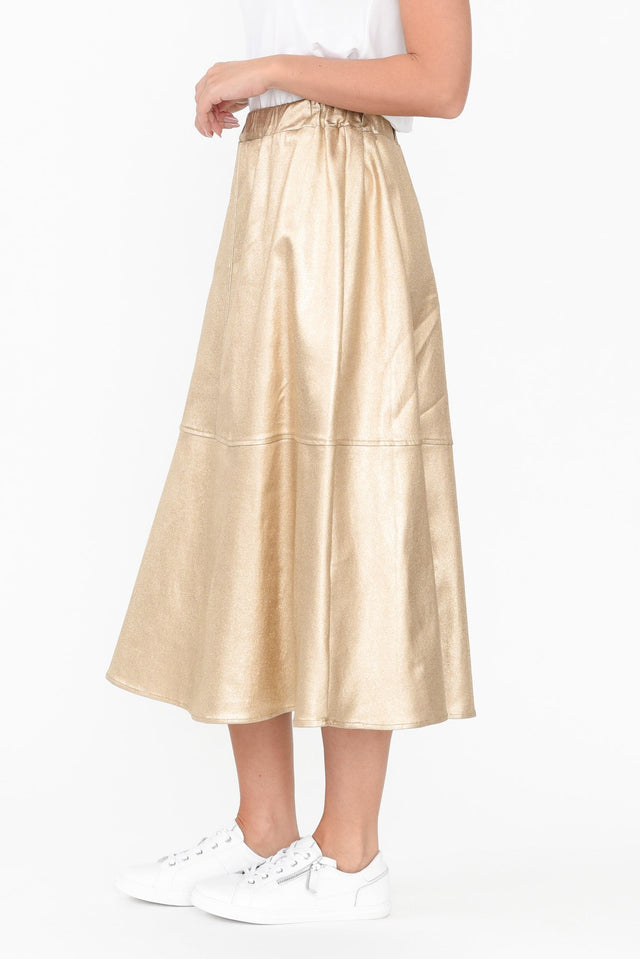 Oriel Gold Faux Leather Midi Skirt image 3