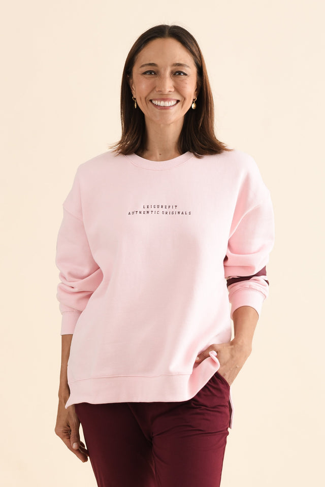 Origin Pink Cotton Crewneck Sweatshirt,Front,Brunette model,alt text|model:Cara image 1