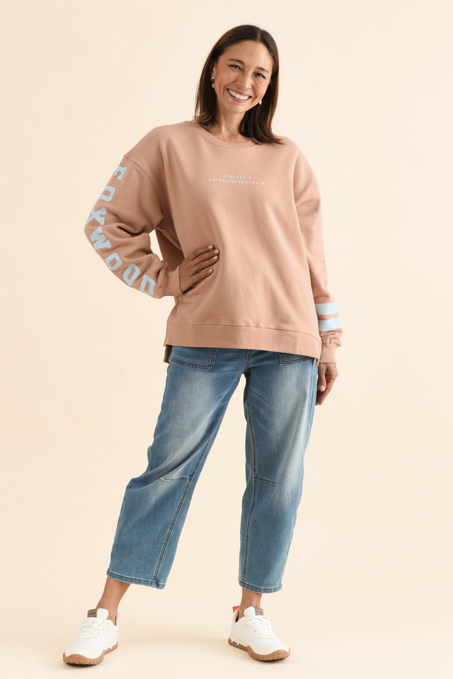 Origin Tan Cotton Crewneck Sweatshirt,Full Body,Brunette model,alt text|model:Cara image 2