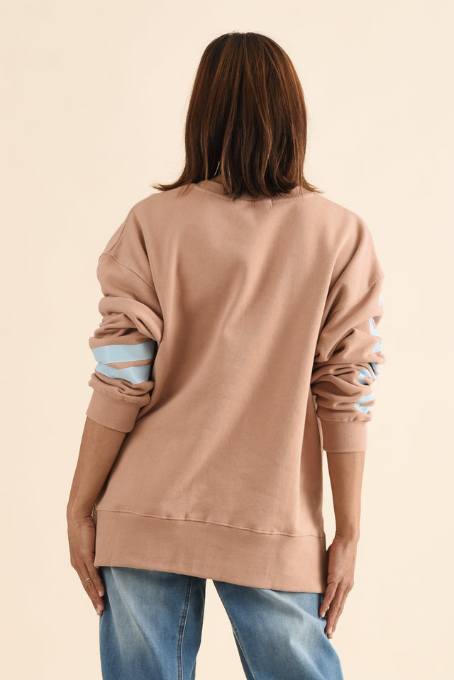 Origin Tan Cotton Crewneck Sweatshirt,Back,Brunette model,alt text|model:Cara image 4