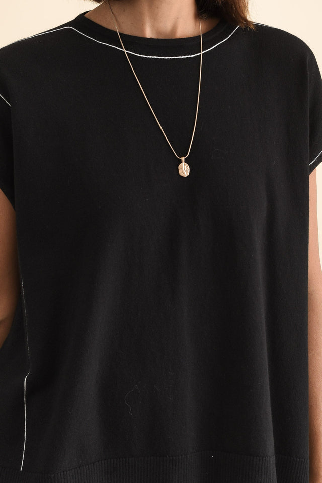 Orla Black Cotton Blend Knit Top,Brunette model,alt text|model:Cara image 6