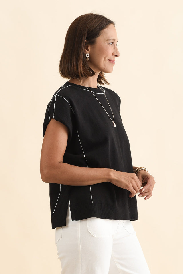 Orla Black Cotton Blend Knit Top,Brunette model,alt text|model:Cara image 4