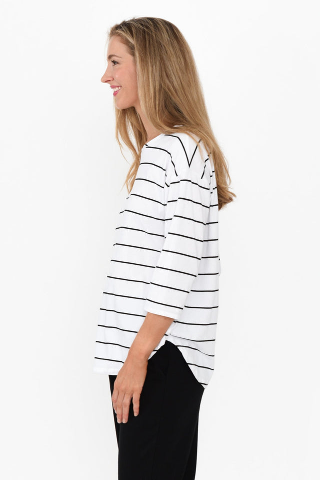 Orleans White Stripe Cotton 3/4 Sleeve Top image 5