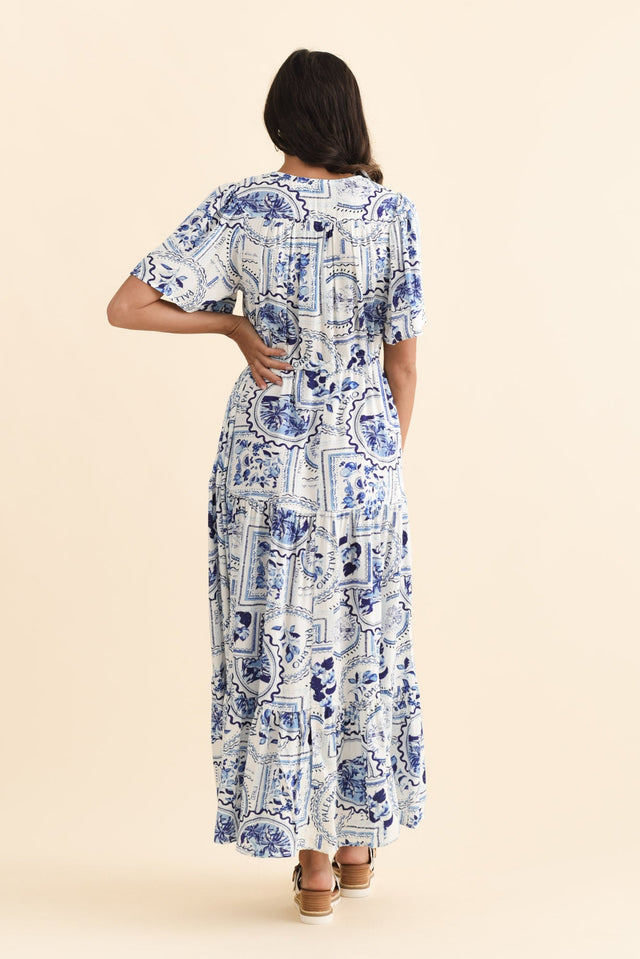 Orson Blue Mosaic Tier Dress,Brunette model,alt text|model:Brontie image 5