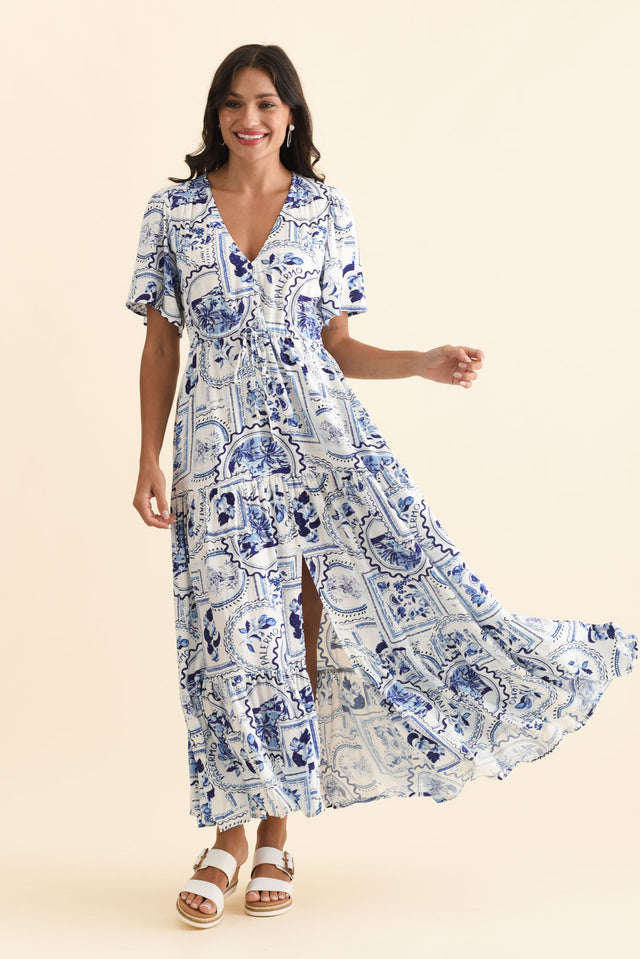 Orson Blue Mosaic Tier Dress,Brunette model,alt text|model:Brontie image 7
