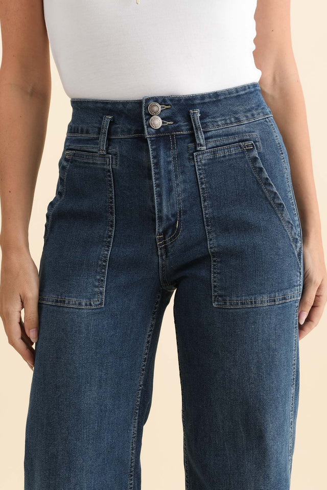Orwell Blue Straight Leg Jeans,Brunette model,alt text|model:MJ image 7
