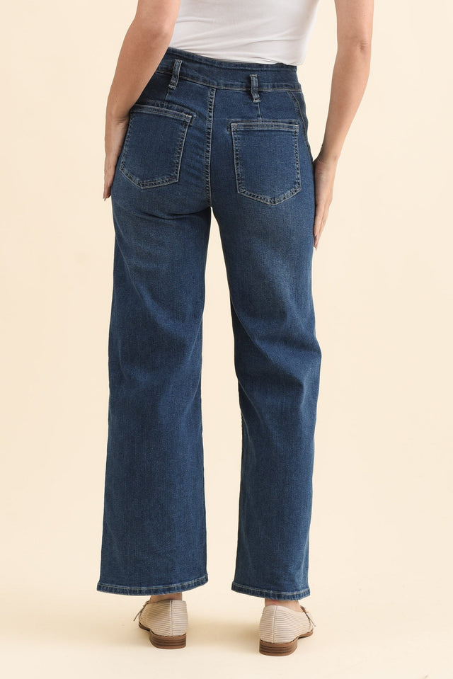 Orwell Mid Blue Straight Leg Jeans,Brunette model,alt text|model:MJ image 5