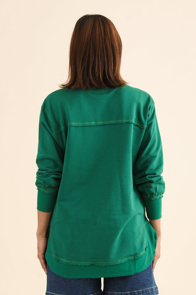 Osbourne Dark Green Cotton Sweatshirt,Back,Brunette model,alt text|model:Cara image 4