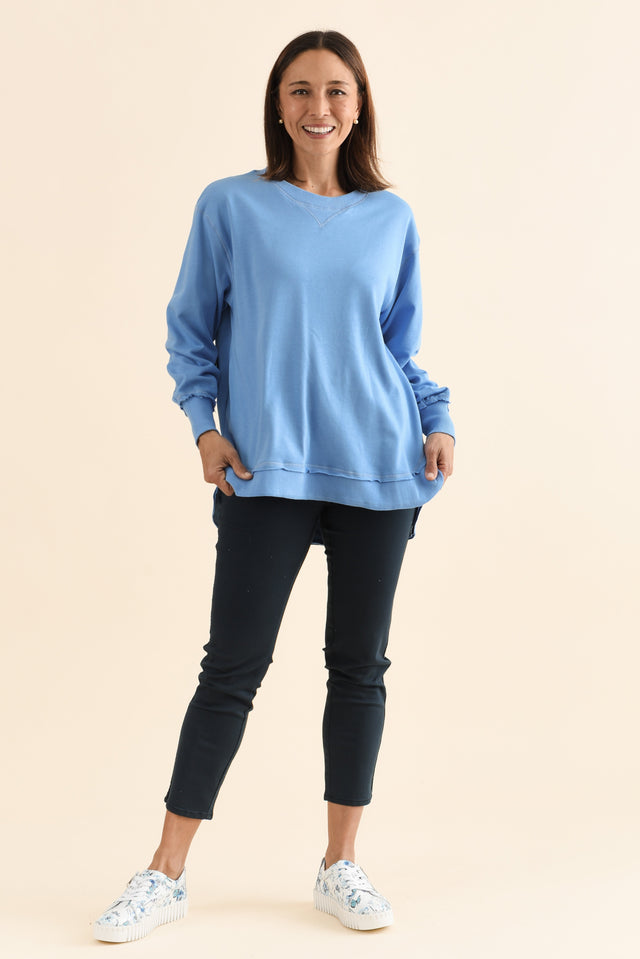 Osbourne Light Blue Cotton Sweatshirt,Full Body,Brunette model,alt text|model:Cara image 2