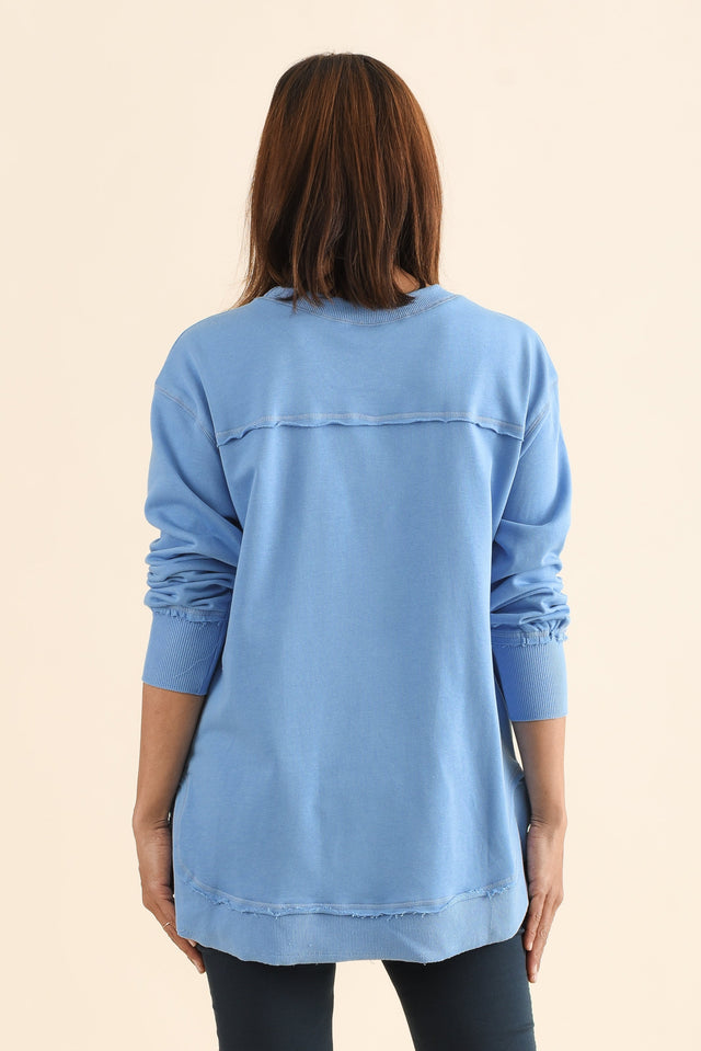 Osbourne Light Blue Cotton Sweatshirt,Back,Brunette model,alt text|model:Cara image 4