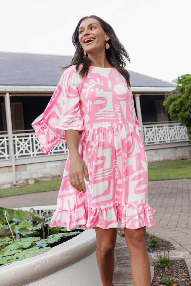Osmund Pink Abstract Frill Dress