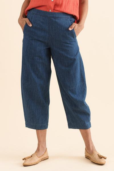 Ottie Blue Cotton Barrel Pants