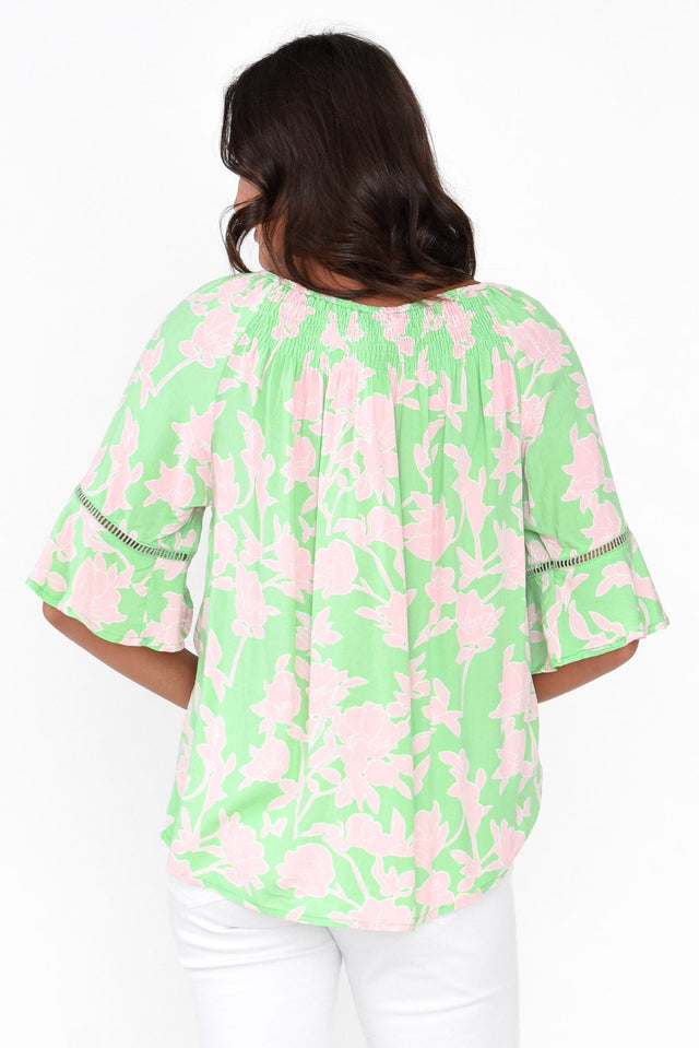 Paden Green Blossom Shirred Top