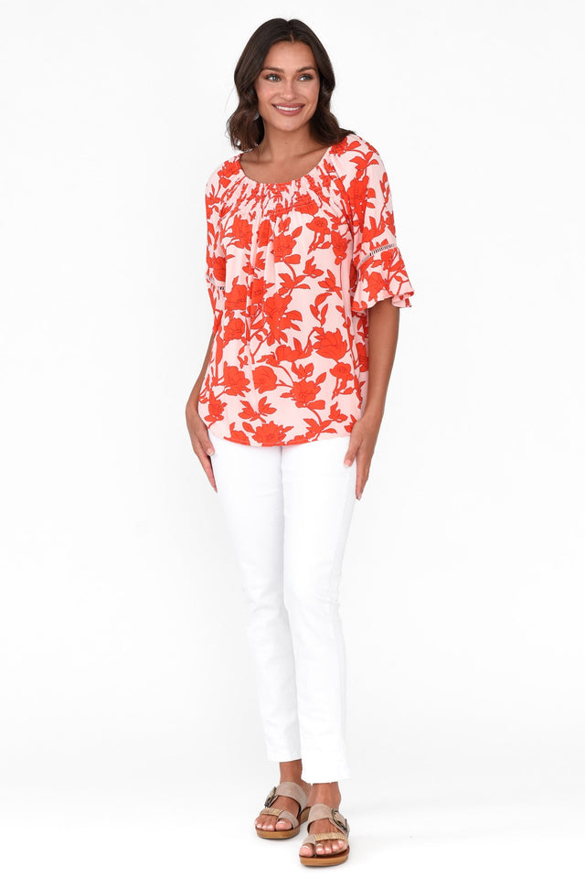 Paden Red Blossom Shirred Top image 6