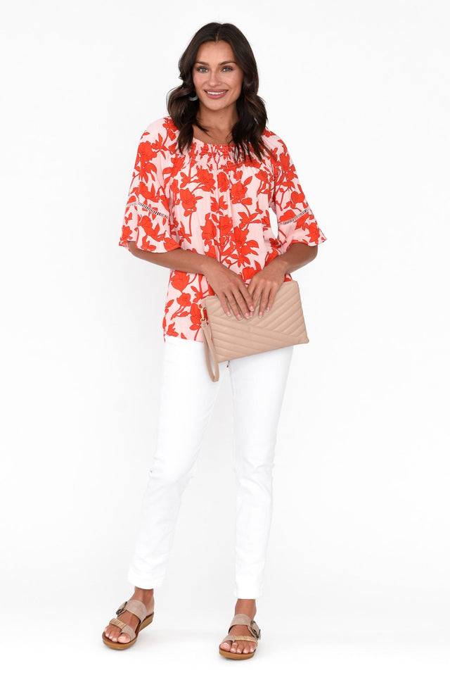 Paden Red Blossom Shirred Top image 2