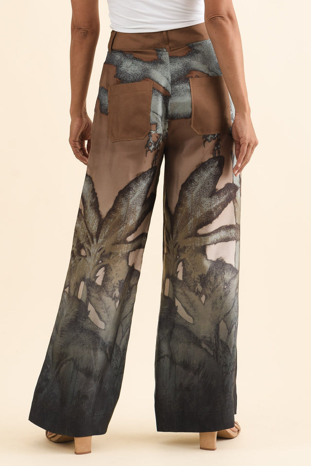 Palisades Mocha Floral Silk Wide Leg Pants,Brunette model,alt text|model:Cara image 5