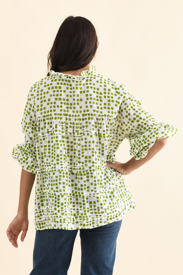 Palmer Green Spot Cotton Long Sleeve Top,Brunette model,alt text|model:Brontie image 5