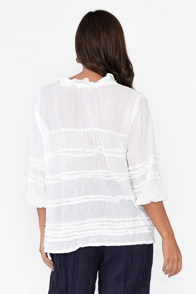 Palmer White Cotton Long Sleeve Top image 5