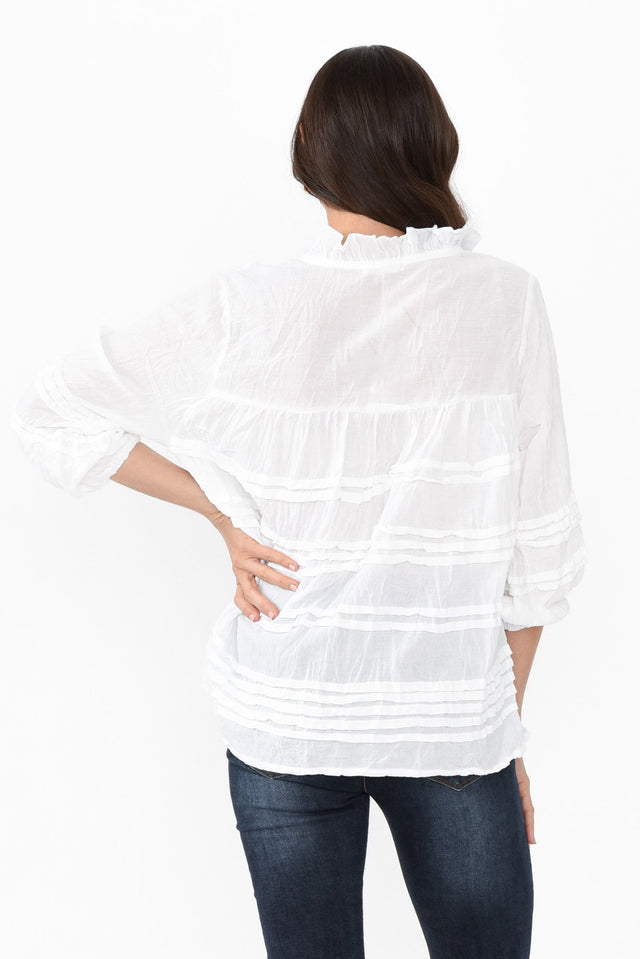 Palmer White Cotton Long Sleeve Top