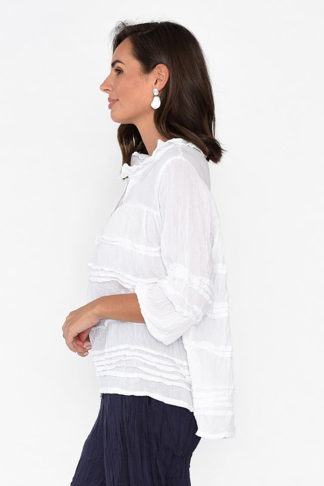 Palmer White Cotton Long Sleeve Top image 4