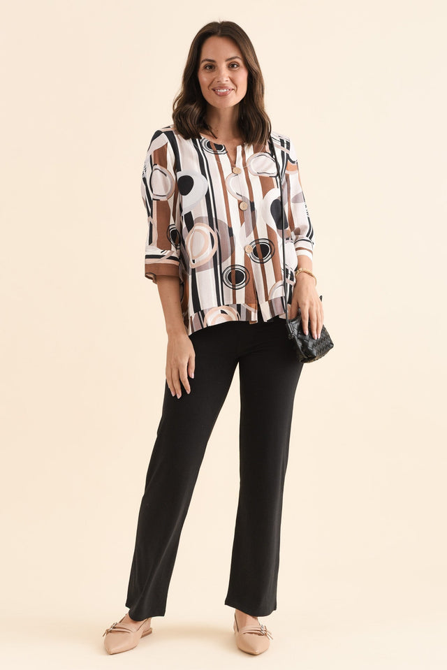 Pamela Black Bamboo Pants - Petite,Full Body,Brunette model,alt text|model:MJ