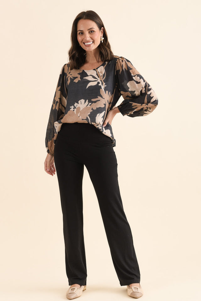 Pamela Black Bamboo Pants,Full Body,Brunette model,alt text|model:MJ image 8