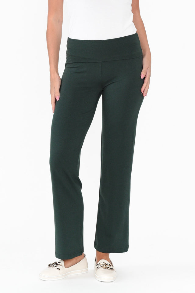 Pamela Dark Green Bamboo Pants - Petite length_Full rise_High print_Plain colour_Green PANTS   alt text|model:MJ;wearing:S image 1