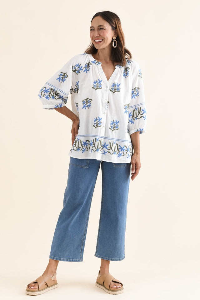 Pandora White Floral Embroidered Cotton Top,Full Body,Brunette model,alt text|model:Cara image 6