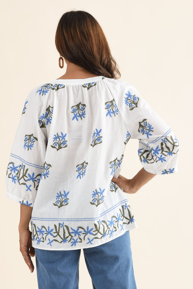 Pandora White Floral Embroidered Cotton Top,Back,Brunette model,alt text|model:Cara image 4