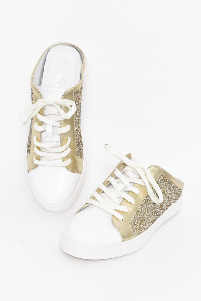 Paz Gold Glitter Leather Mule Sneaker