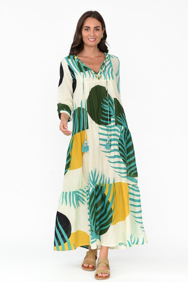 Paz Green Tropical Cotton Dress
