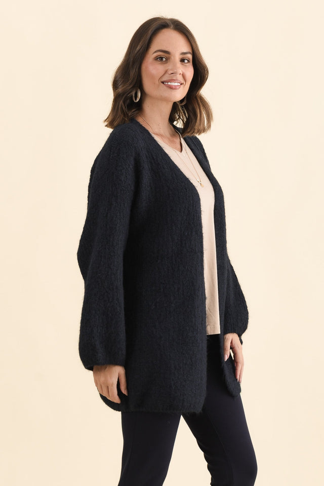 Pearson Navy Knit Cardigan,Brunette model,alt text|model:MJ image 4