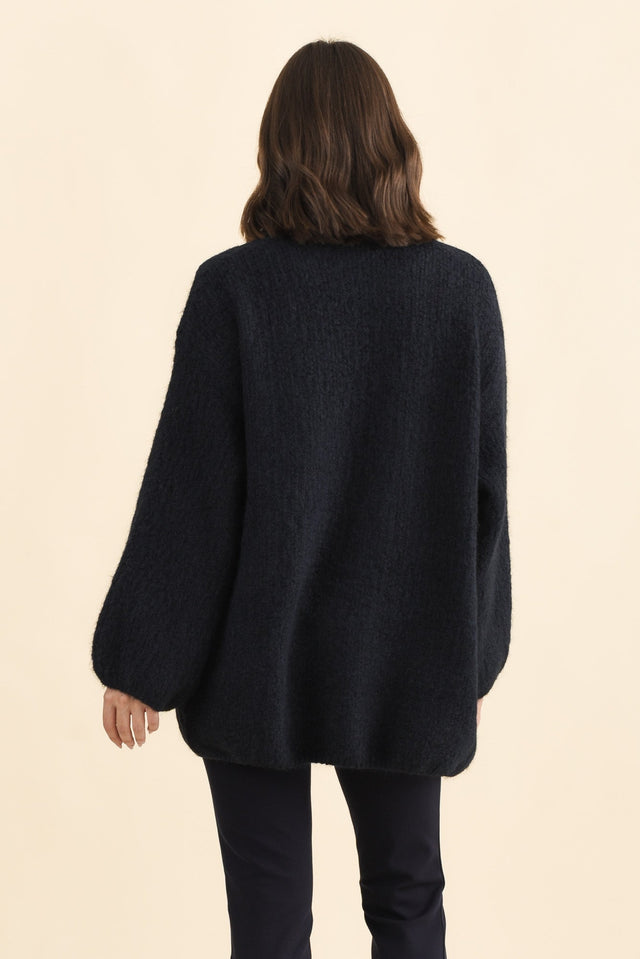 Pearson Navy Knit Cardigan,Brunette model,alt text|model:MJ image 5