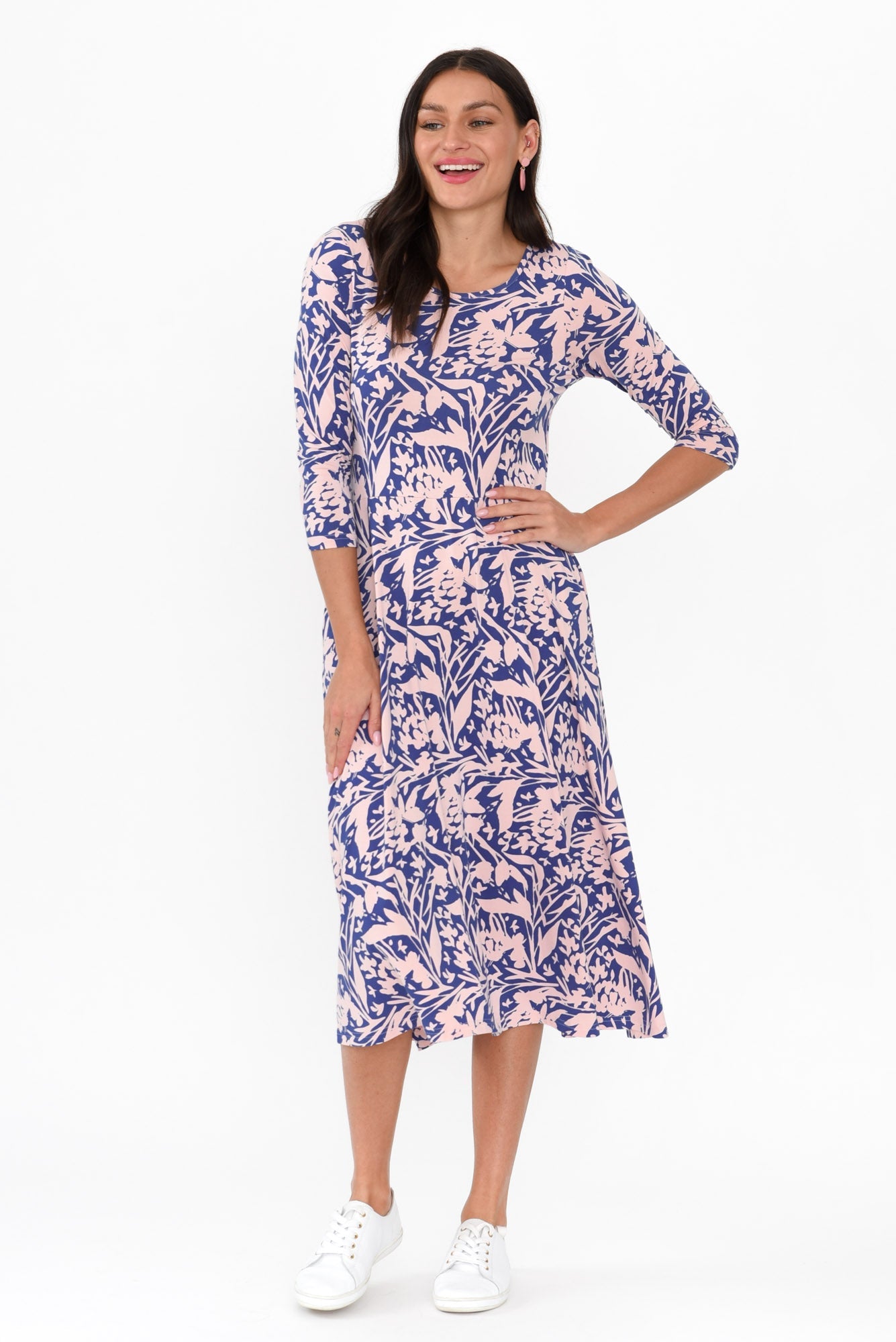 Penelope Pink Leaf Bamboo Dress - Blue Bungalow Nz