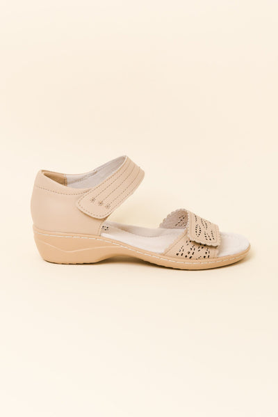 Petal Beige Leather Velcro Sandal
