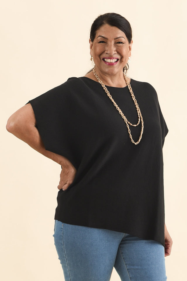 Petra Black Cotton Blend Knit Top,Brunette model,alt text|model:Pilita image 8